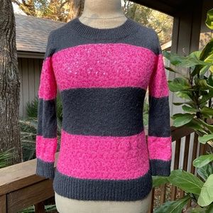 NWT J. Crew Wynter Grey and Pink Sequin Striped Wool, Mohair Sweater